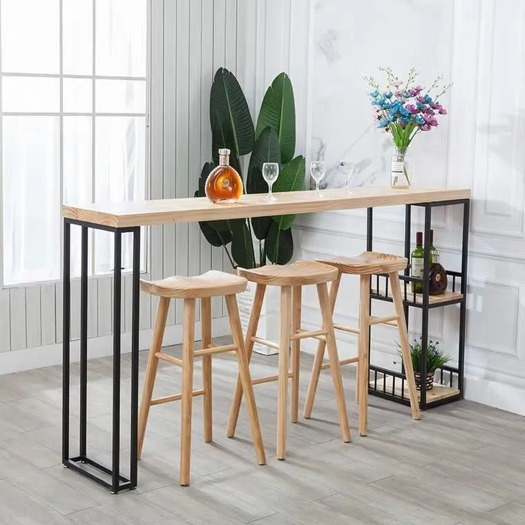 Modern Industrial Solid Wood Bar Table With Three Stool