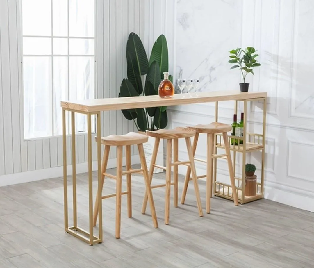 Modern Industrial Solid Wood Bar Table With Three Stool