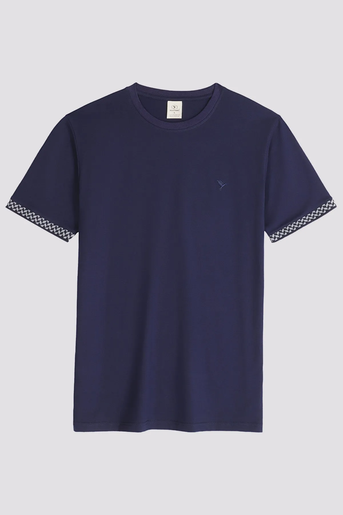 Navy Blue T-Shirt with Yarn Dyed Cuffs - A24 - MT0337R