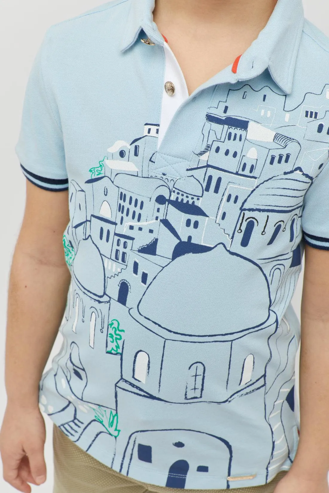 One Friday Boys Printed Aqua Polo neck T-shirt