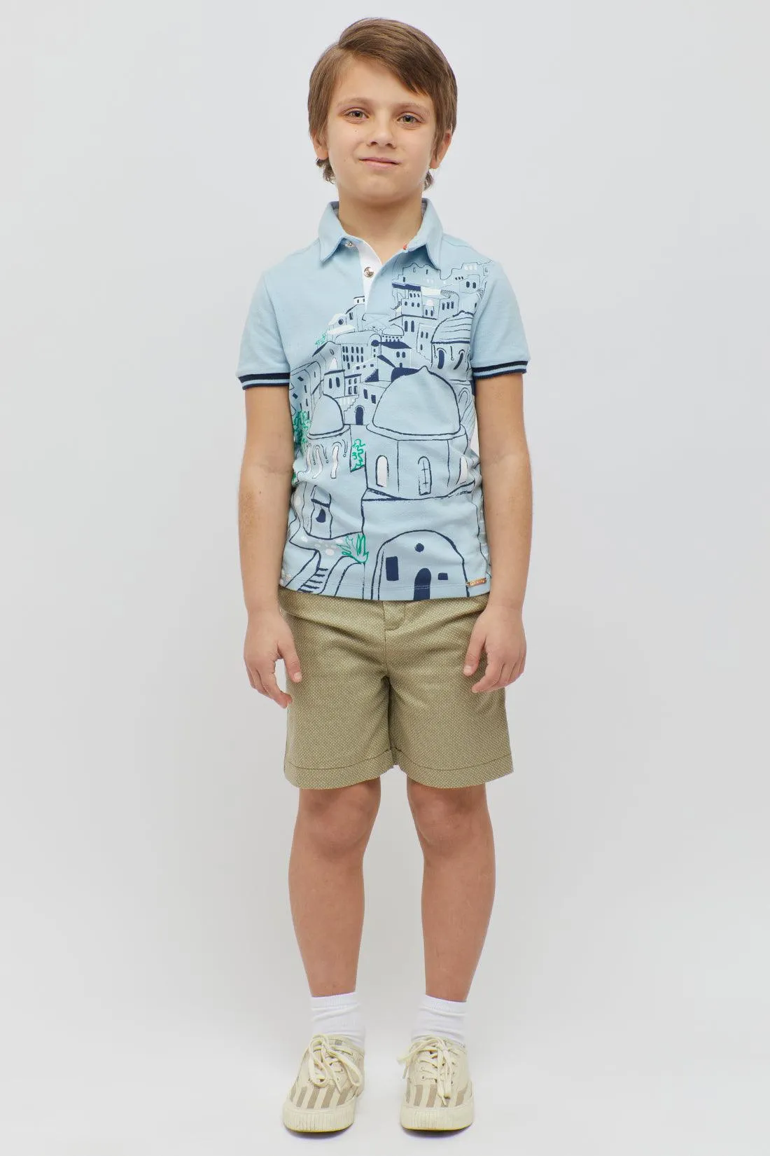 One Friday Boys Printed Aqua Polo neck T-shirt