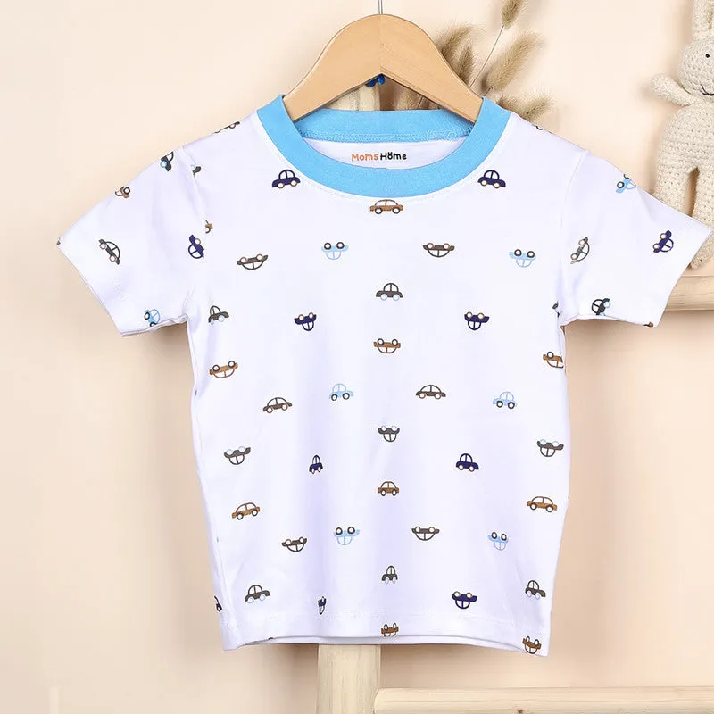 Organic Cotton Co-Ord Set For Kids | T-Shirt & Shorts | Car Printed | Blue