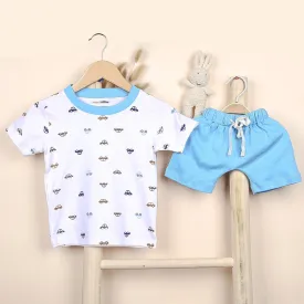 Organic Cotton Co-Ord Set For Kids | T-Shirt & Shorts | Car Printed | Blue