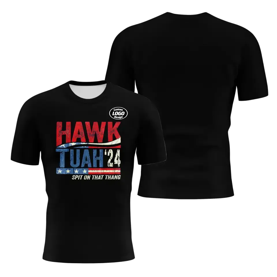 Personalized Hawk Tuah 24 Spit On That Thang American Flag Gift T-Shirt Custom Breathable Tee