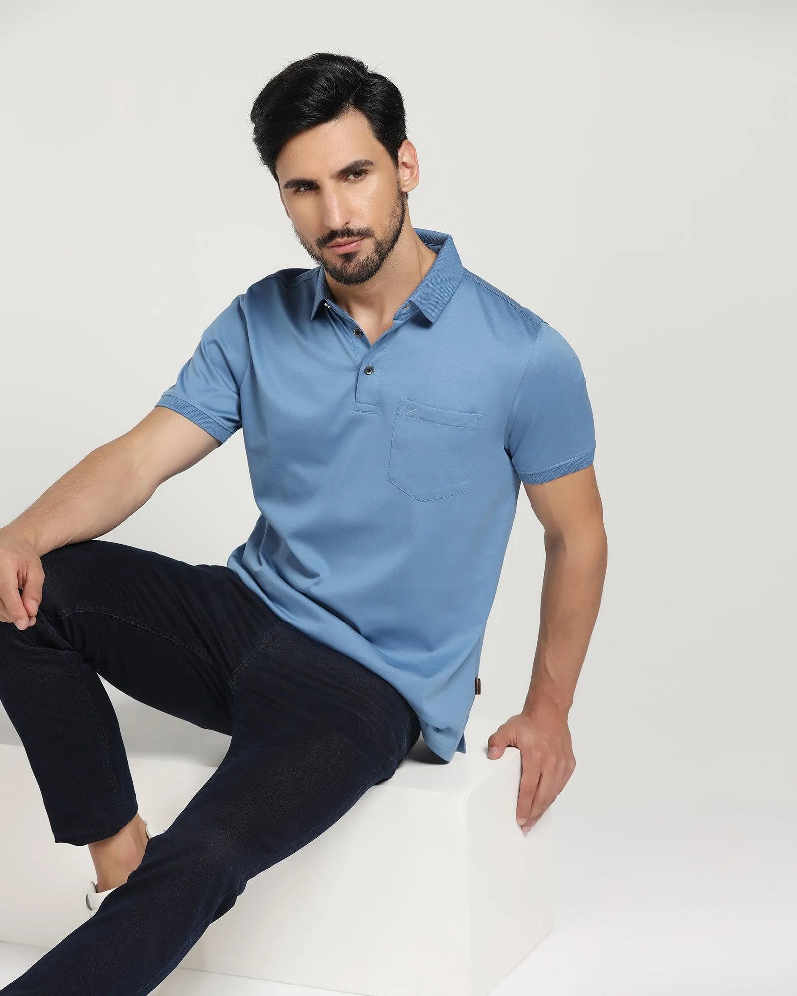 Polo Blue Solid T-Shirt - Tango