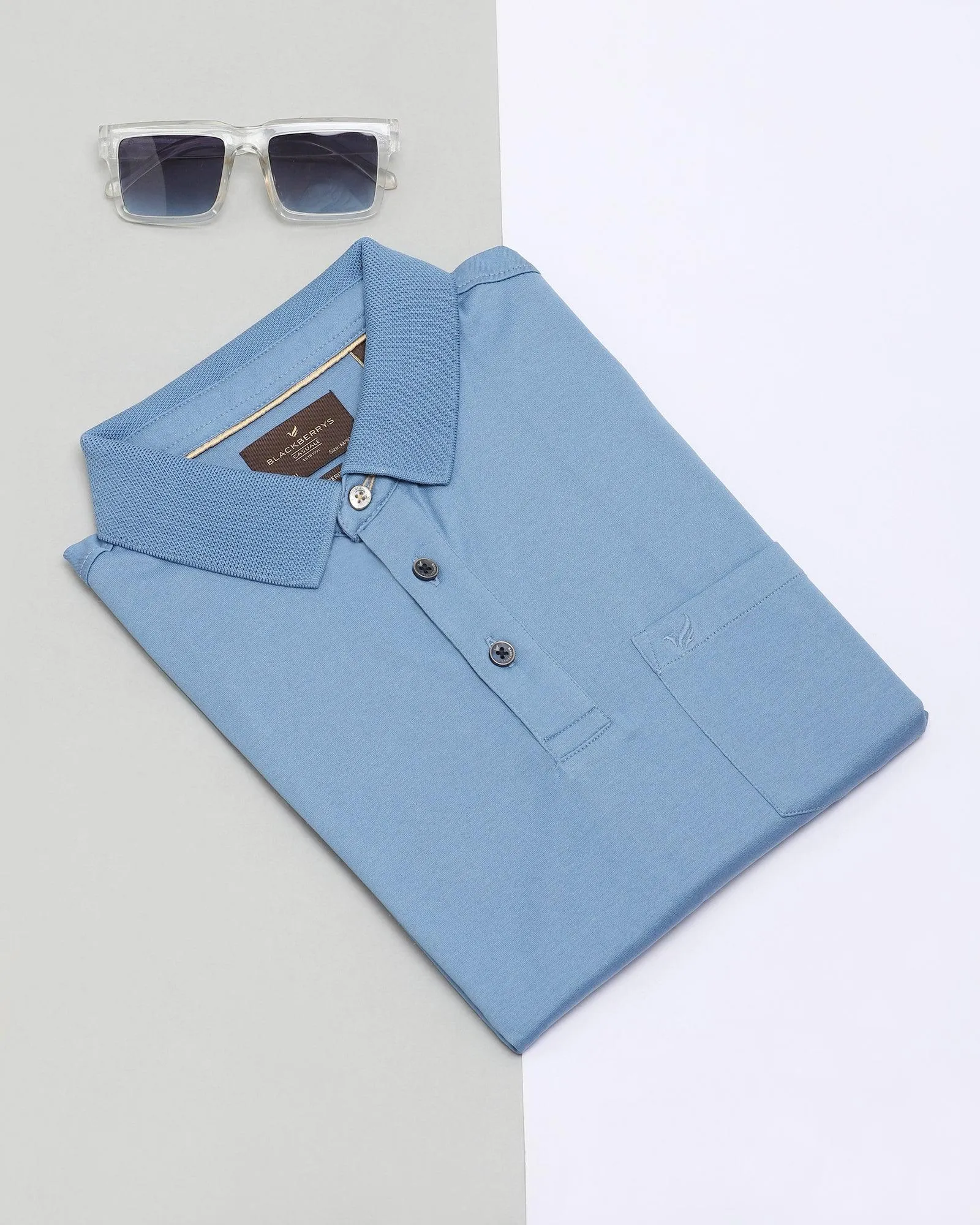 Polo Blue Solid T-Shirt - Tango