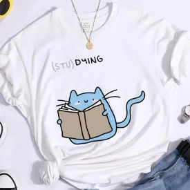 "(STU)DYING" Cat Graphic T-Shirt