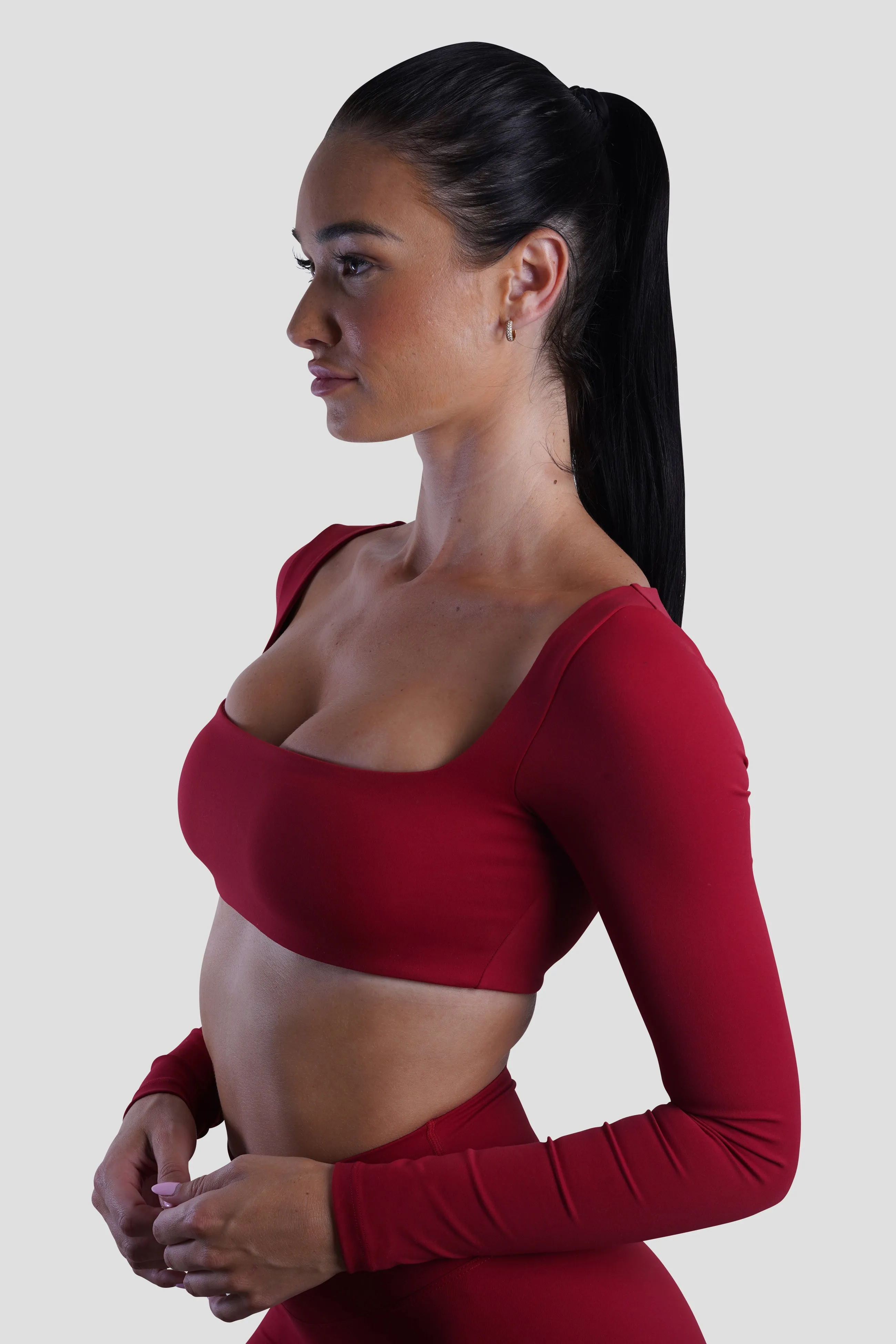 SLEEK LONG SLEEVE TOP - DARK RED