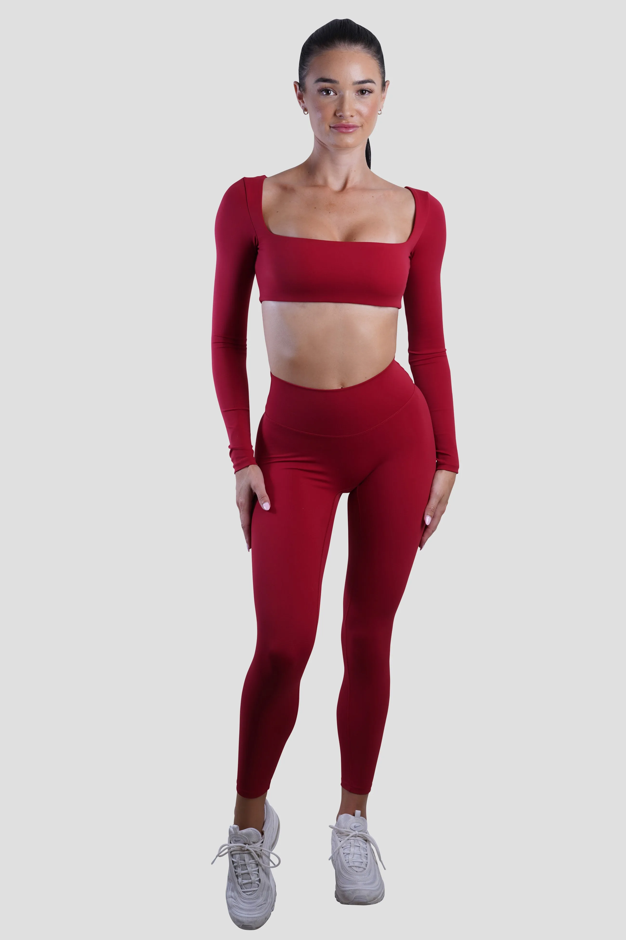 SLEEK LONG SLEEVE TOP - DARK RED