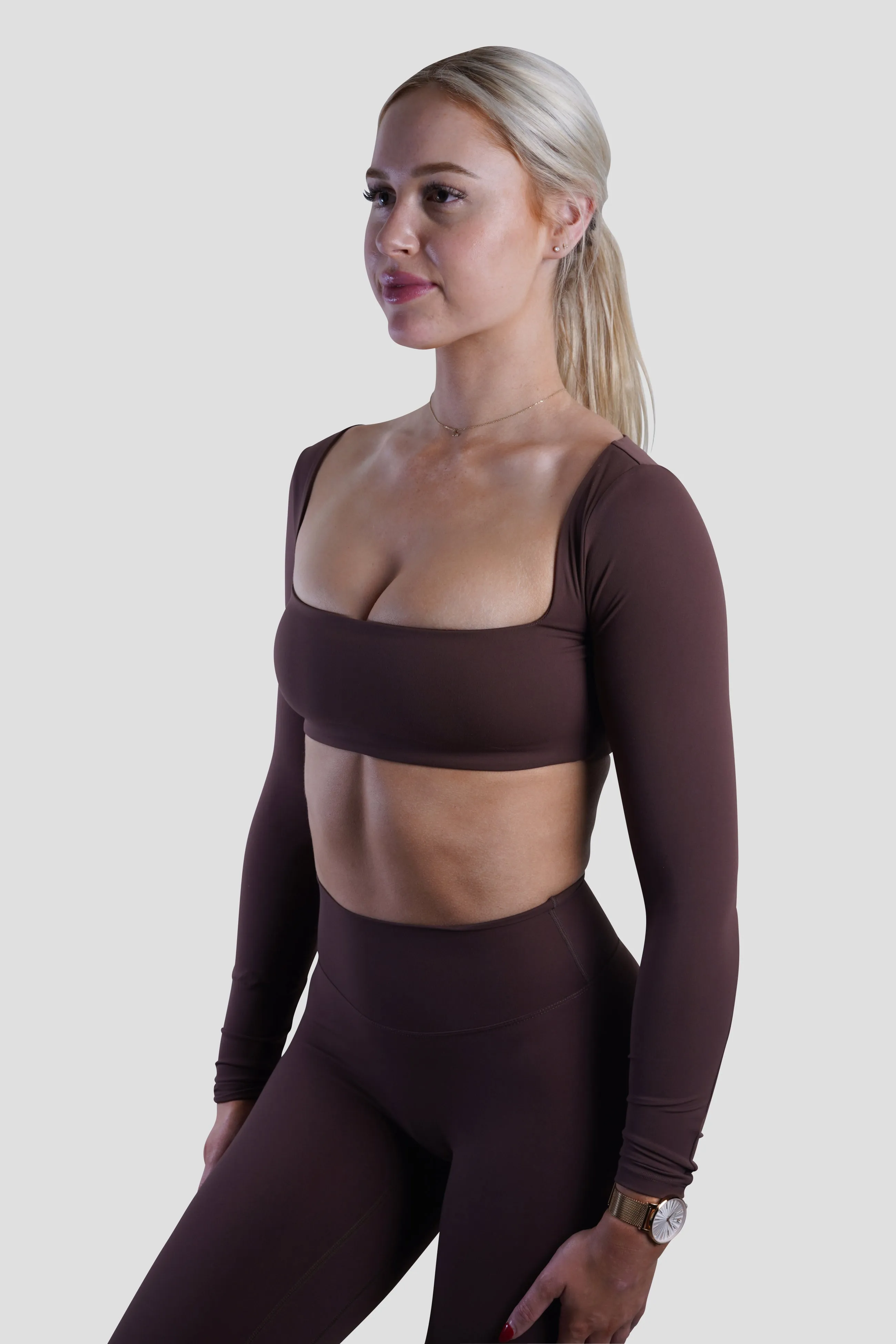 SLEEK LONG SLEEVE TOP - ESPRESSO