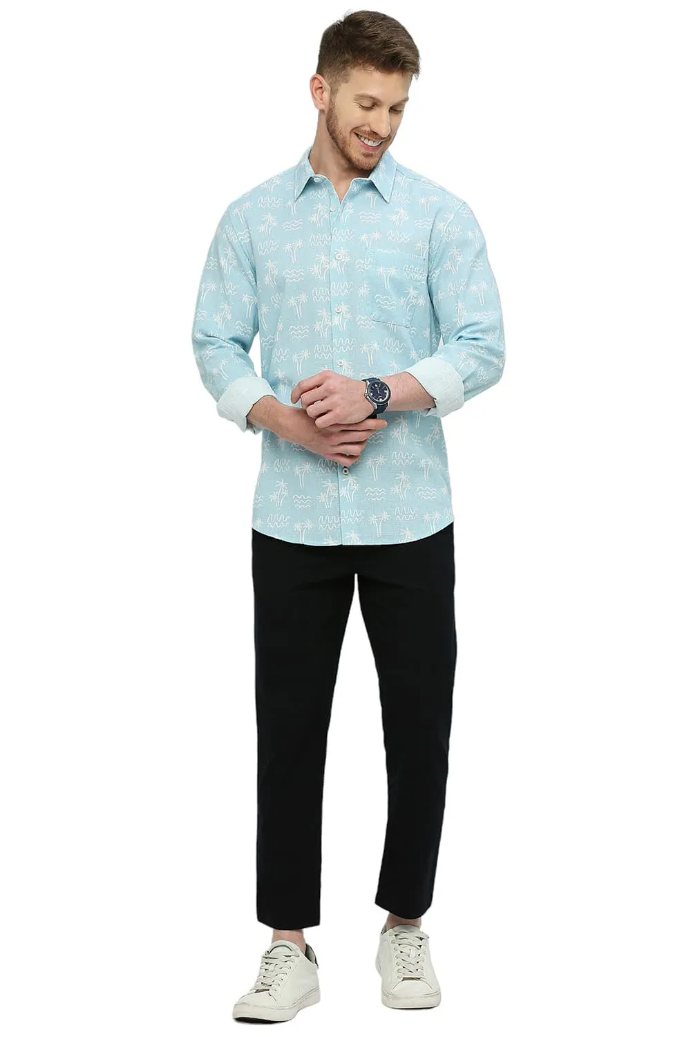 Slim Fit Cotton Hopsack Printed Shirt