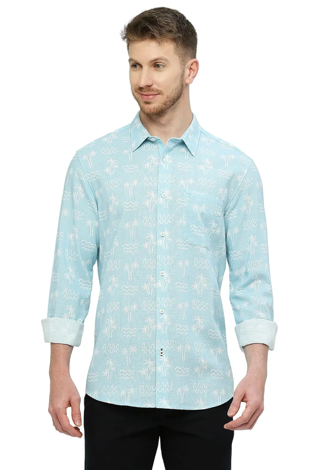 Slim Fit Cotton Hopsack Printed Shirt