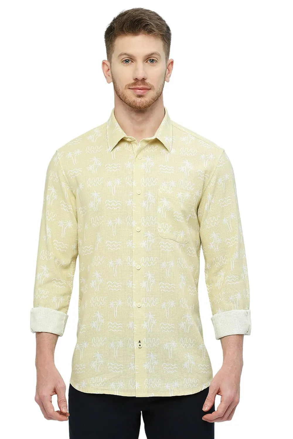 Slim Fit Cotton Hopsack Printed Shirt