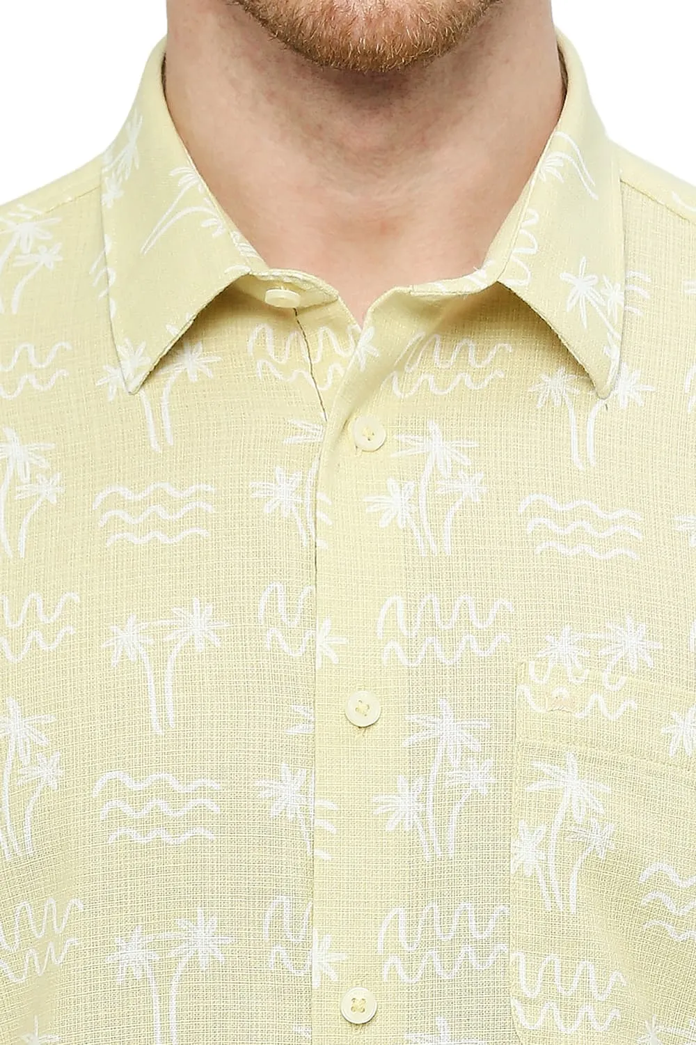 Slim Fit Cotton Hopsack Printed Shirt