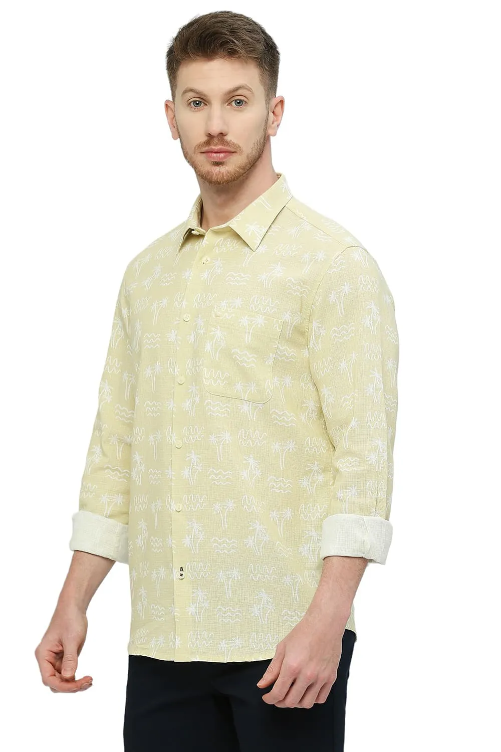 Slim Fit Cotton Hopsack Printed Shirt