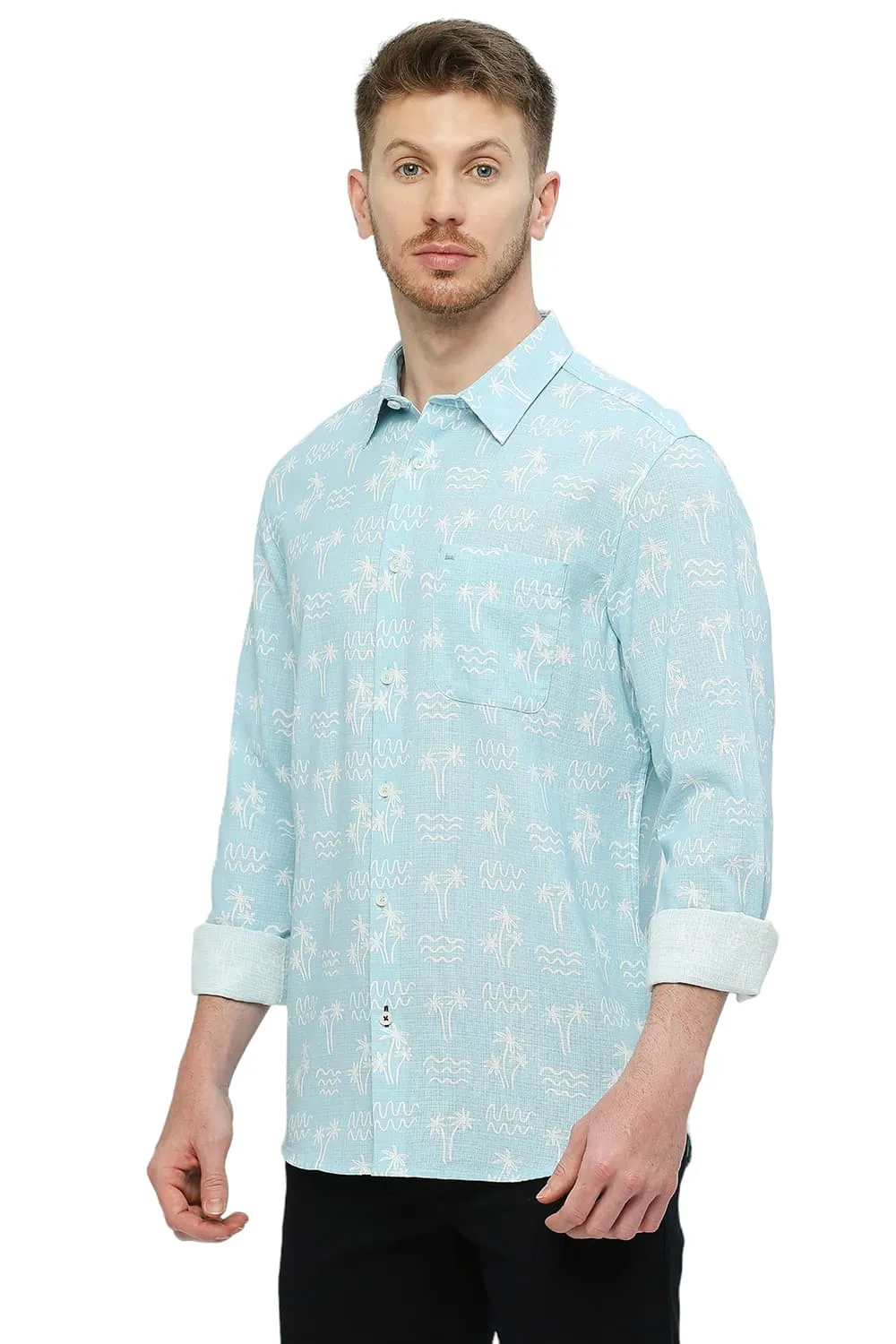 Slim Fit Cotton Hopsack Printed Shirt