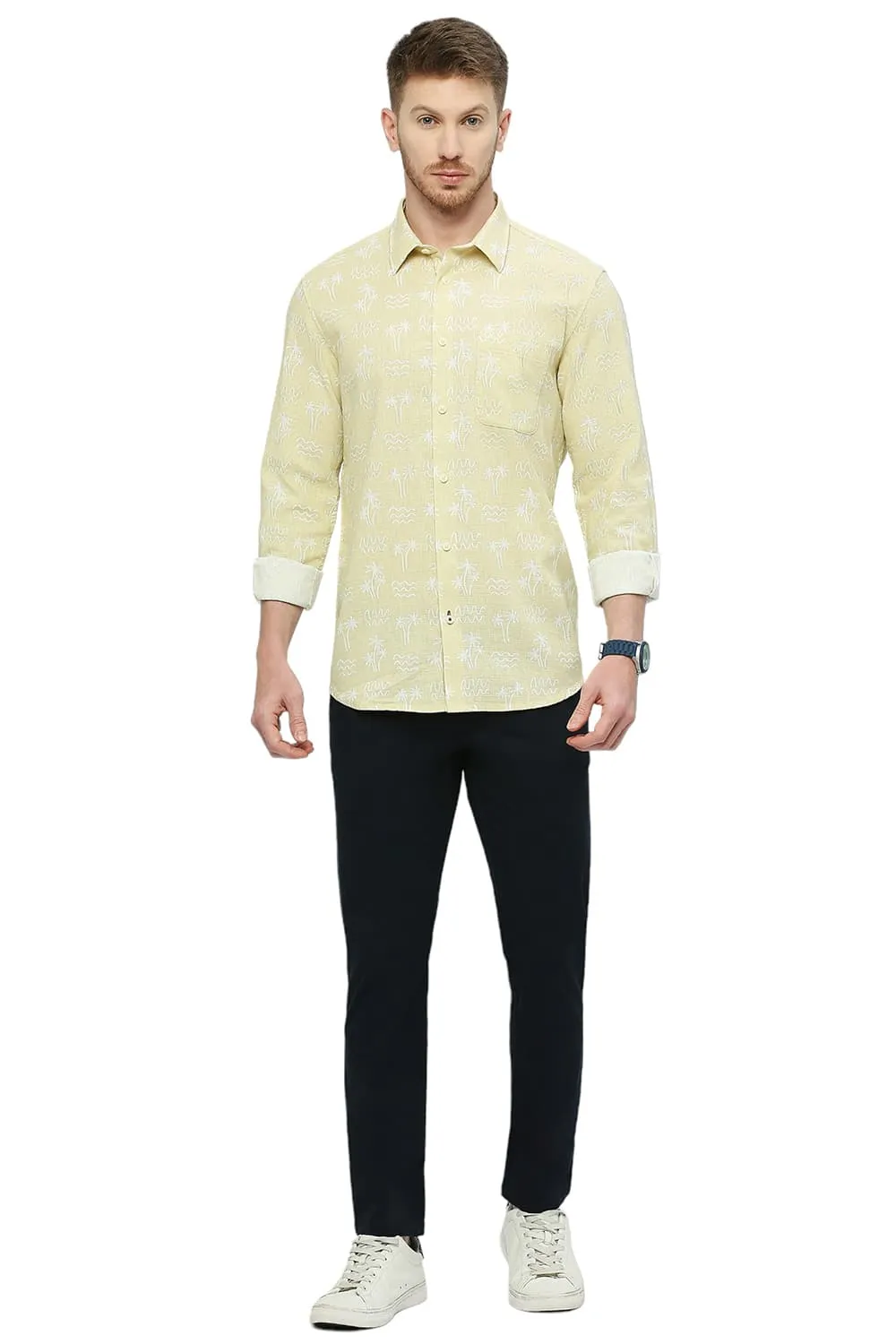 Slim Fit Cotton Hopsack Printed Shirt