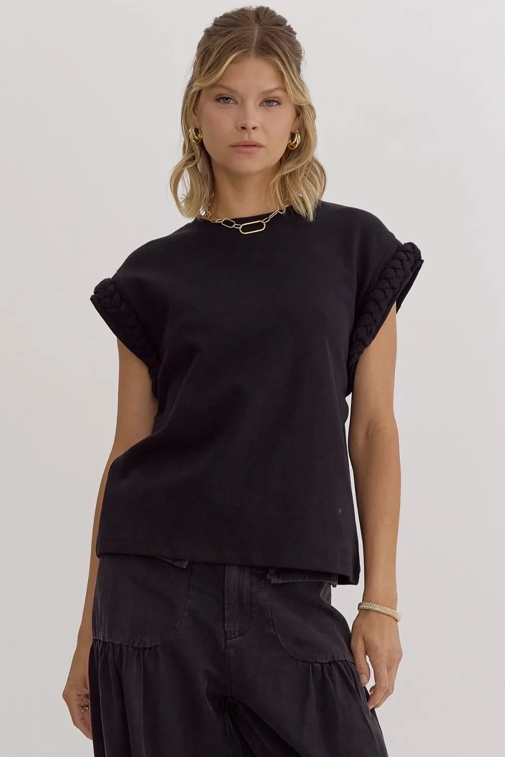 Solid Round Neck Cap Sleeve Top