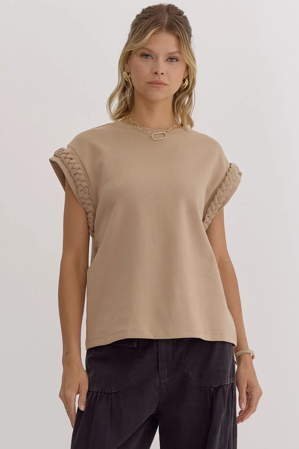 Solid Round Neck Cap Sleeve Top