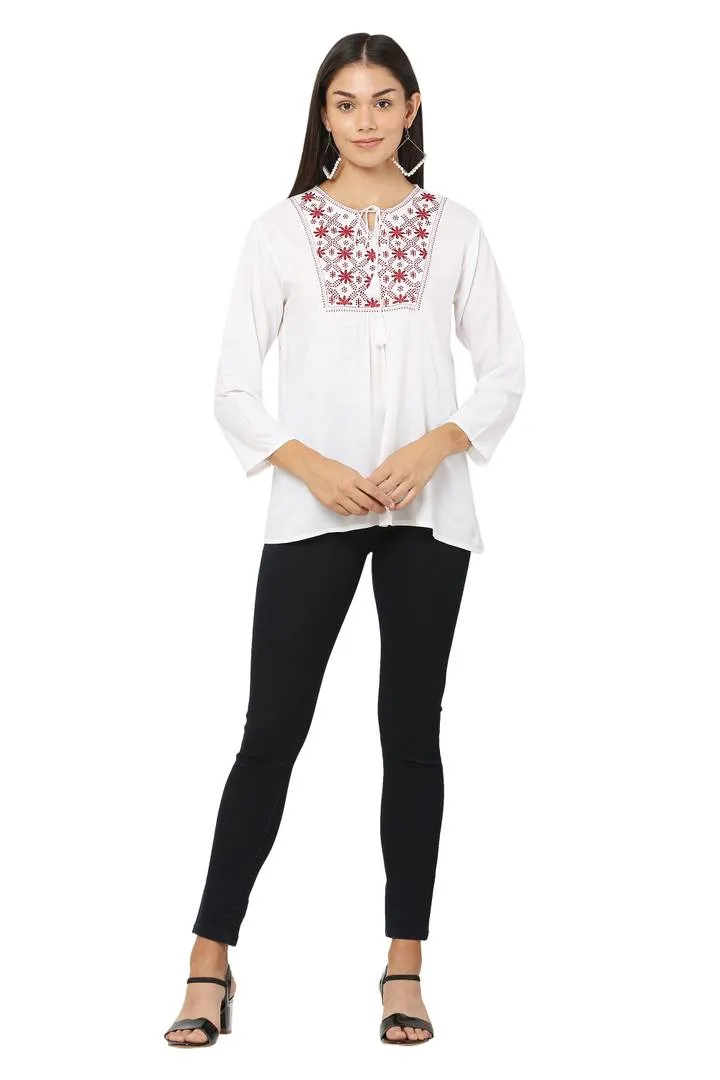 Stylish Embroidered Women White Top