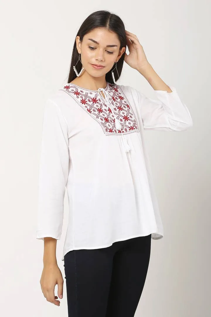 Stylish Embroidered Women White Top