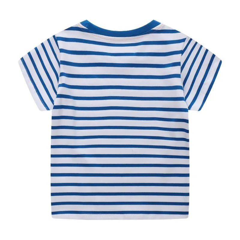 Toddler/Kid Animals Embroidery Blue Stripes T-shirt