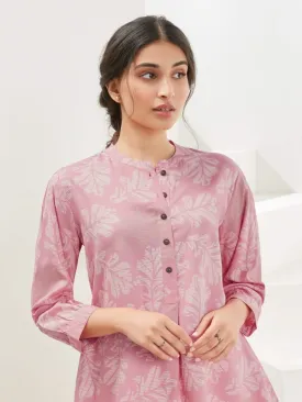 Utsa Pink A-Line Leaf Design Ethnic Shirt