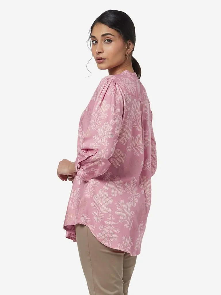 Utsa Pink A-Line Leaf Design Ethnic Shirt