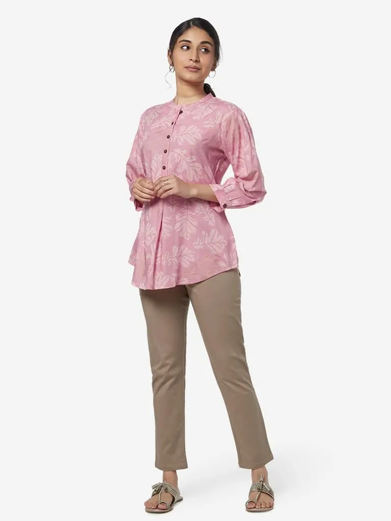 Utsa Pink A-Line Leaf Design Ethnic Shirt