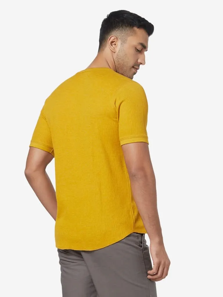 WES Casuals Yellow Knitted Slim-Fit T-Shirt