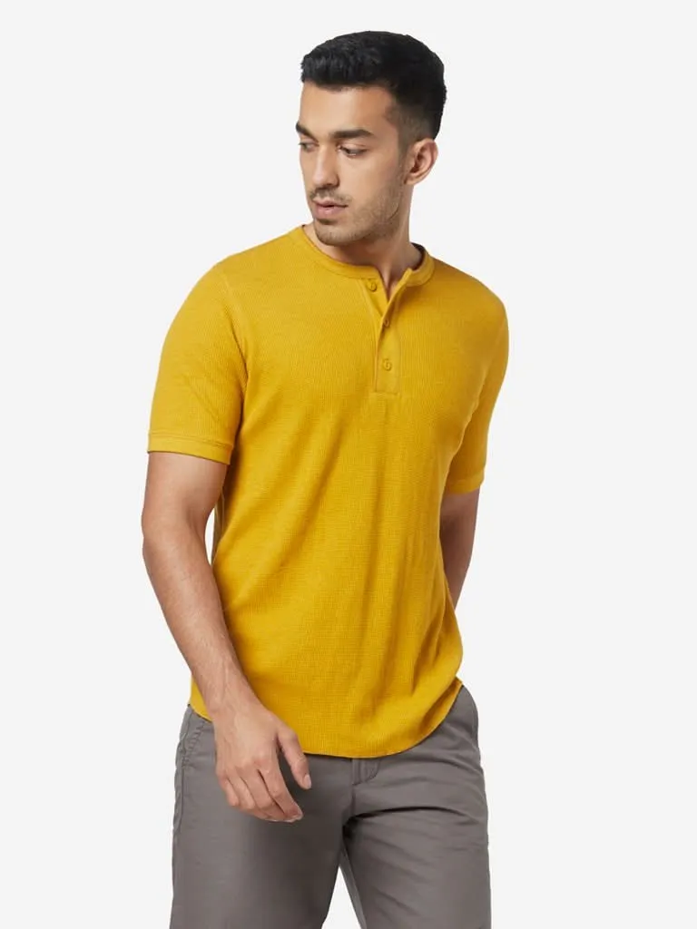 WES Casuals Yellow Knitted Slim-Fit T-Shirt