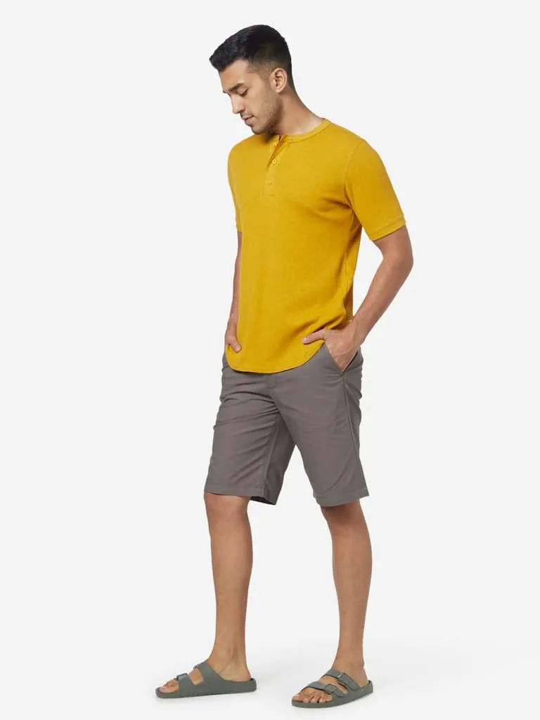 WES Casuals Yellow Knitted Slim-Fit T-Shirt