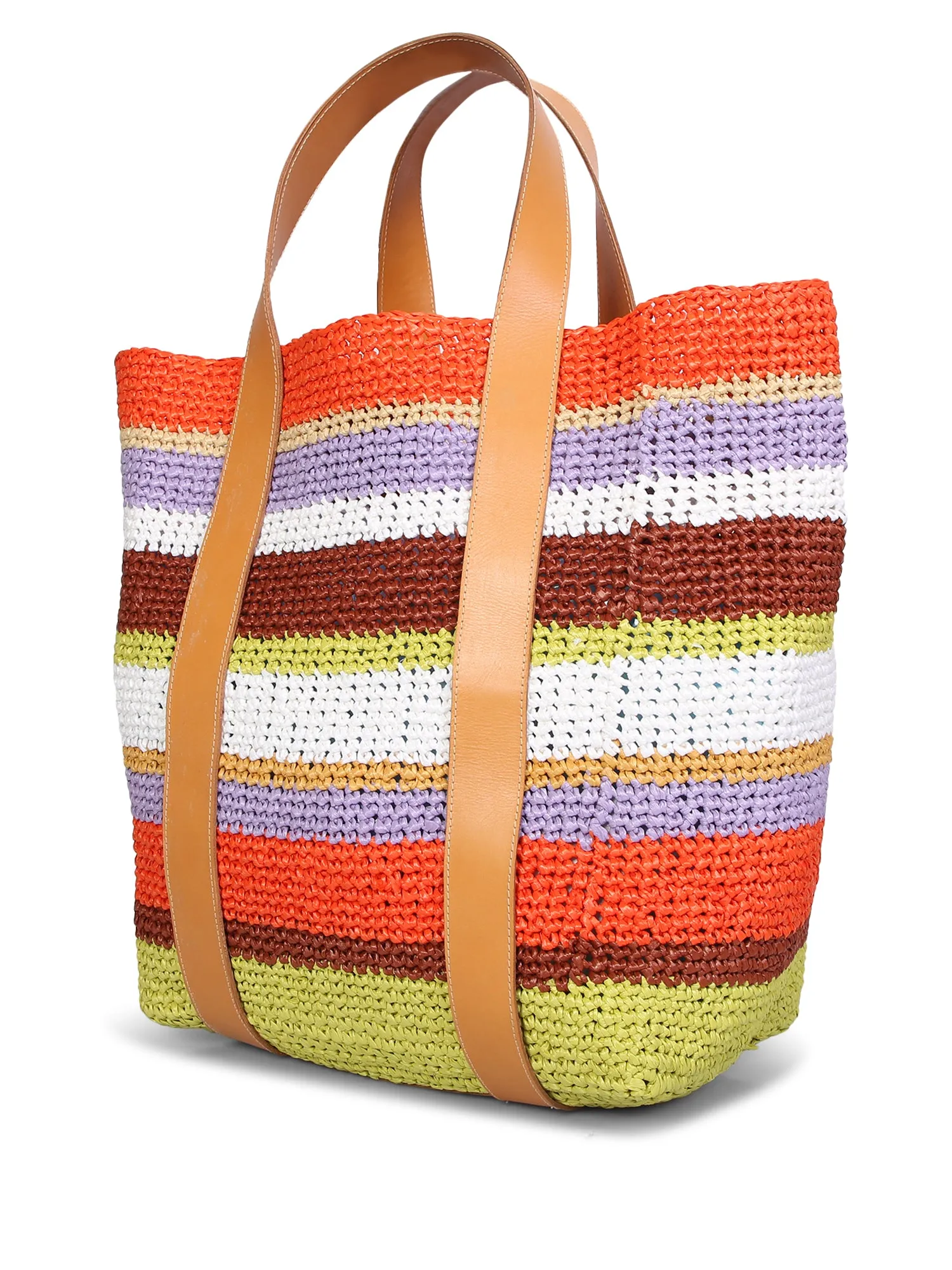 White and multicolored Raffia tote bag