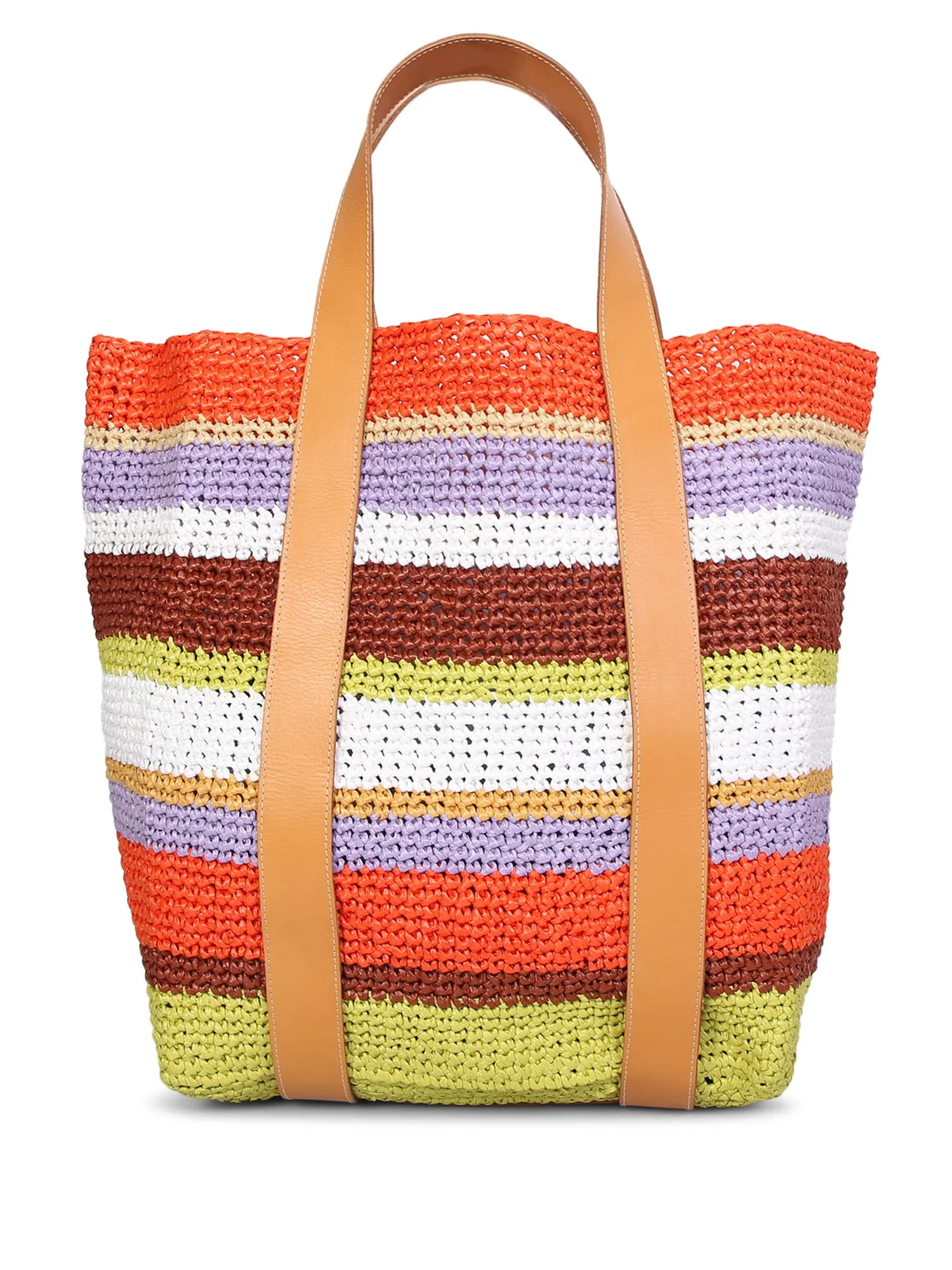 White and multicolored Raffia tote bag