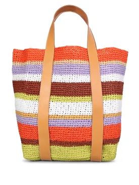 White and multicolored Raffia tote bag