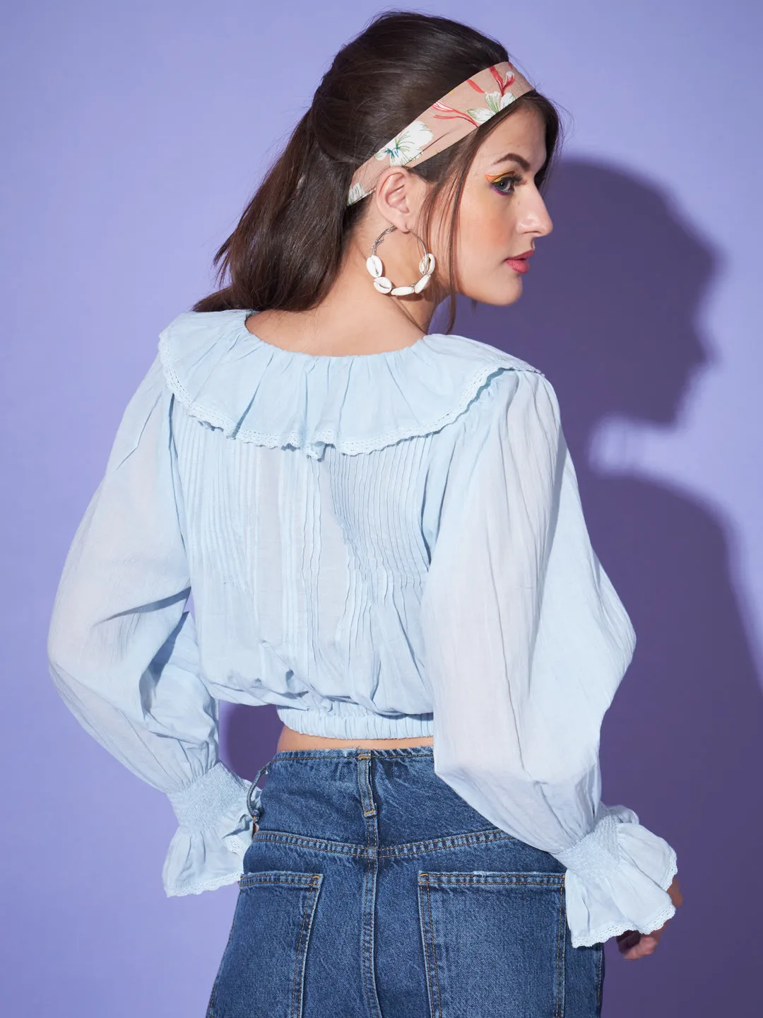 Women Cotton Crop Blouson Top