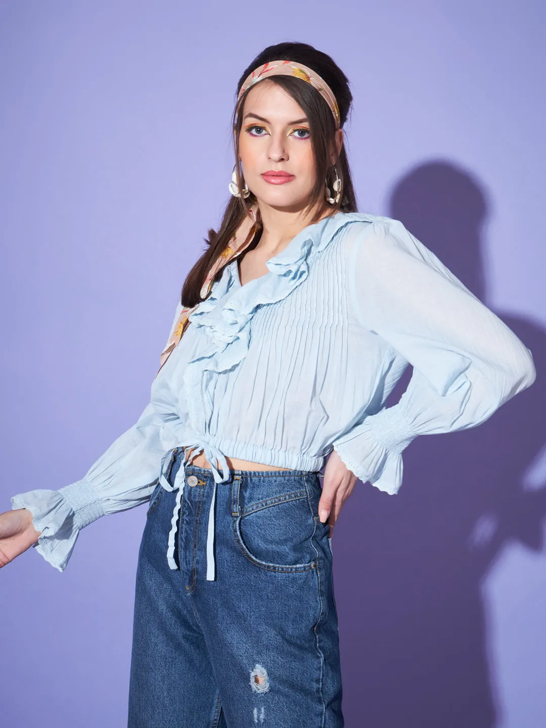 Women Cotton Crop Blouson Top