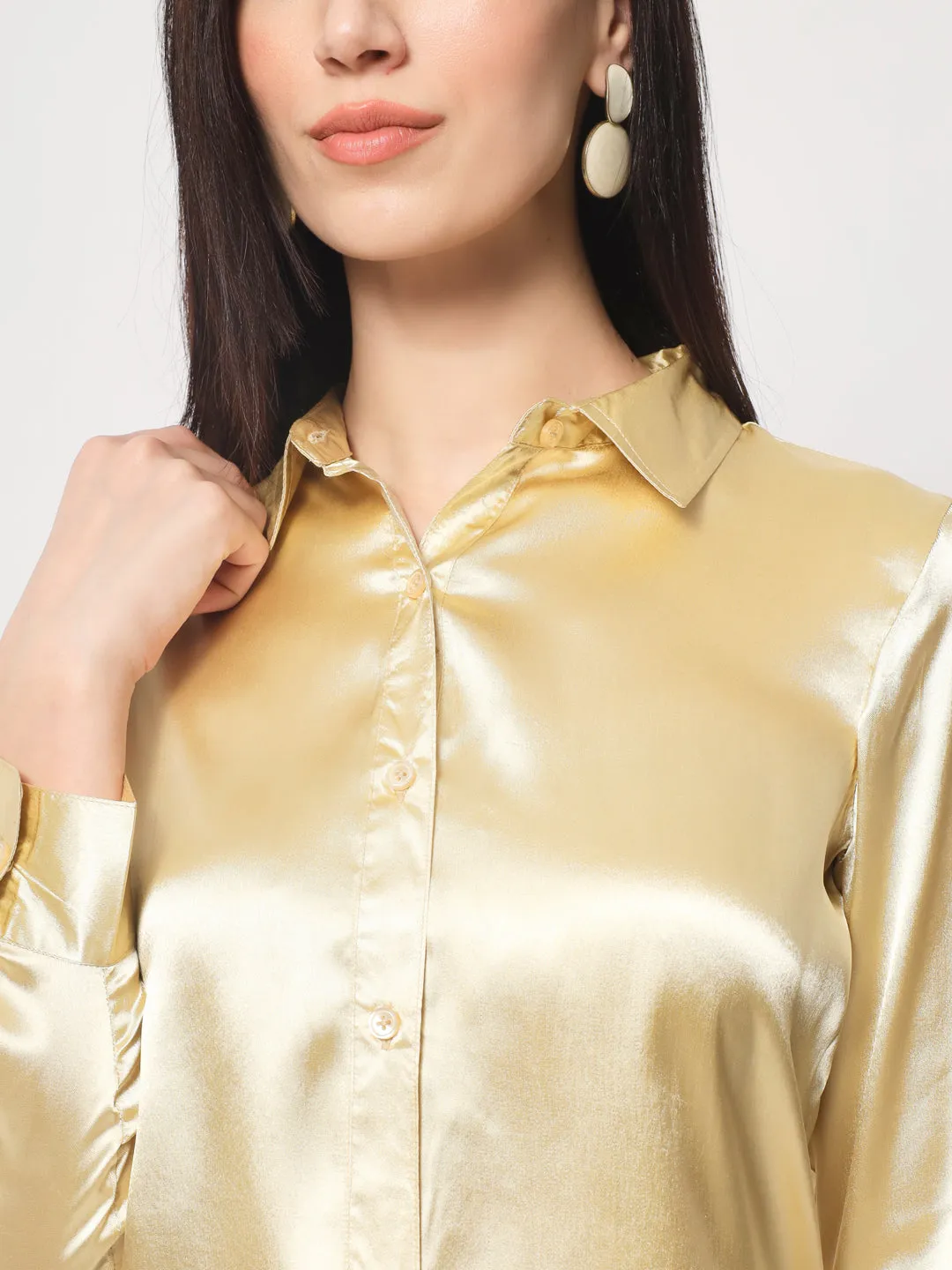 Women Gold-Toned Classic Slim Fit Casual Shirt