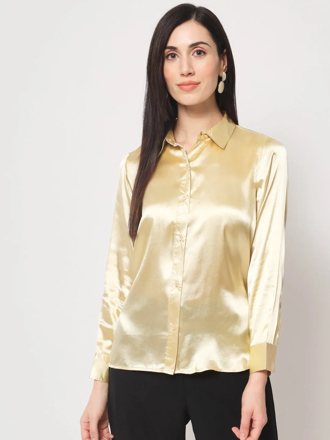 Women Gold-Toned Classic Slim Fit Casual Shirt