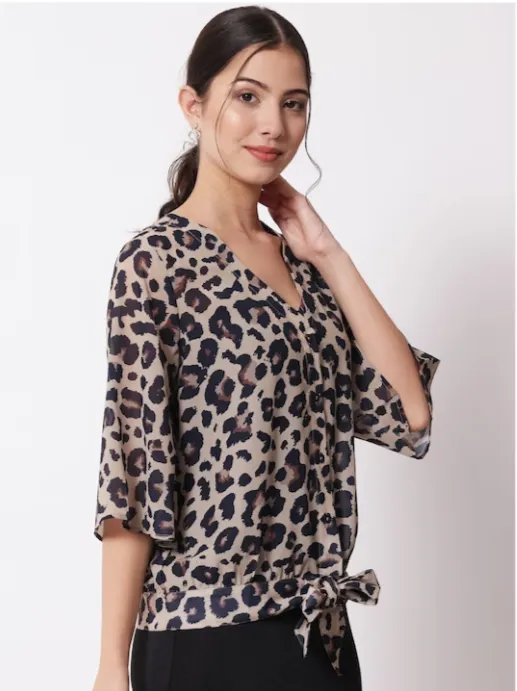 Women's Animal Print Extended Sleeves Top