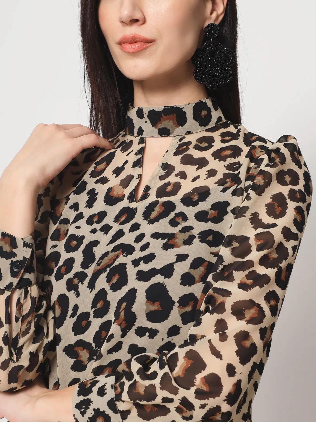 Women's Animal Printed High Neck Georgette Top