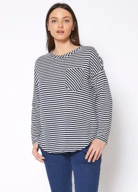 Women's Crewneck Round Hem Stripe Top