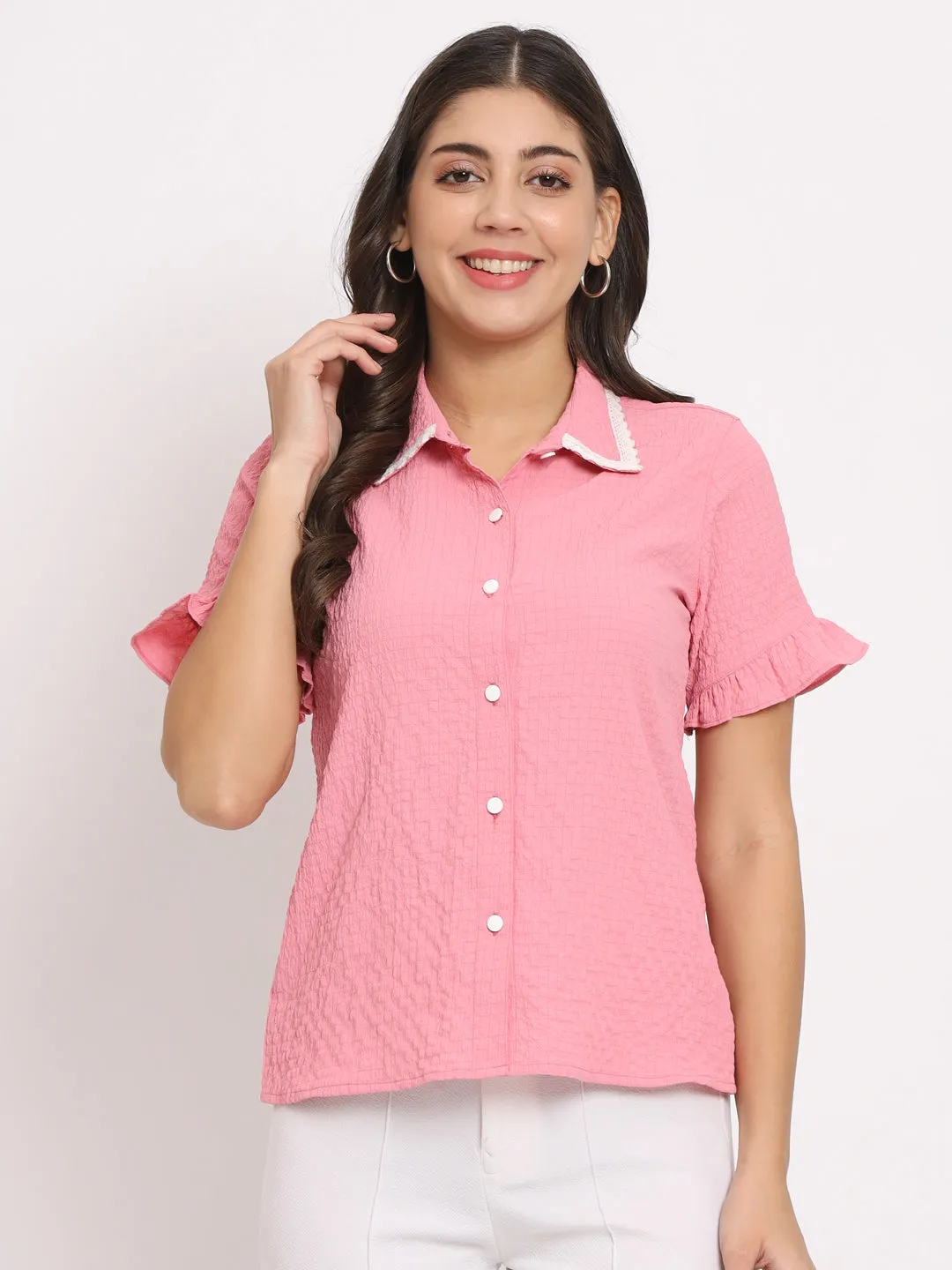 Women's Pink Shirt Style Top