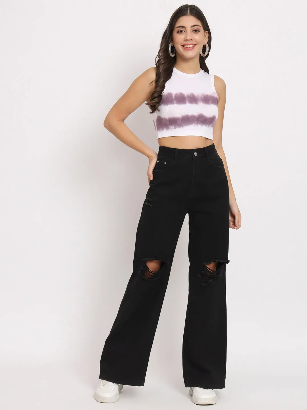 Women's Sleeveless Fitted Tie & Die Crop Top