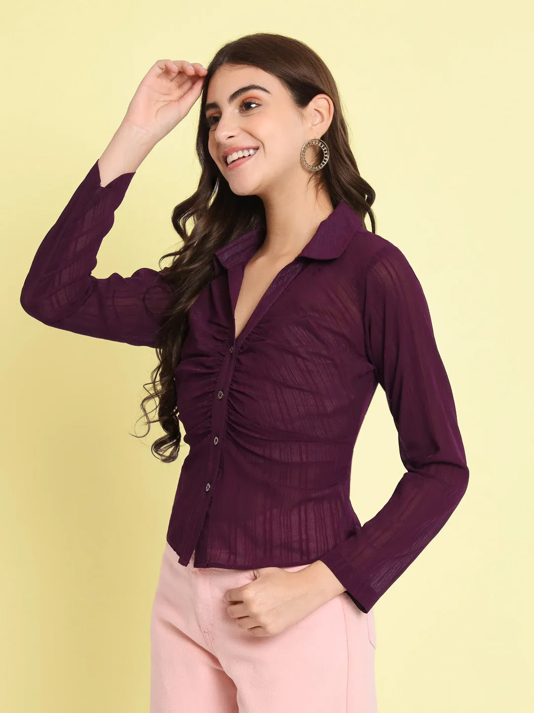 Women's Striped Shirt Style Purple Top