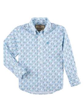 Wrangler Boy's Classic Button Down Print Blue Shirt